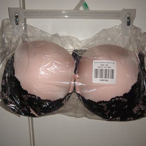 Torrid Light Pink & Black Smooth (microfiber) Push-Up Plunge Bra sz 46C, NWT